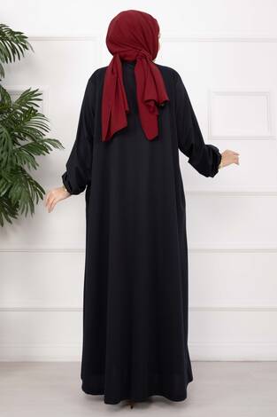 Klasik Fermuarlı Ferace Lacivert - Thumbnail