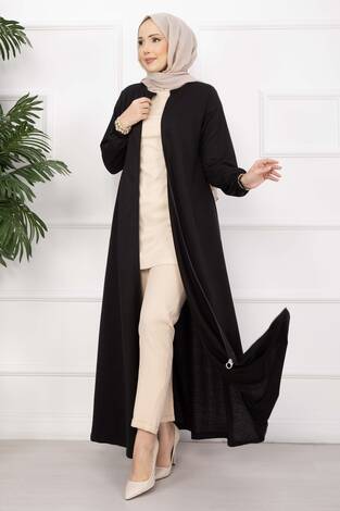 Klasik Fermuarlı Ferace Siyah