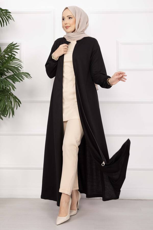 Tkm - Klasik Fermuarlı Ferace Siyah