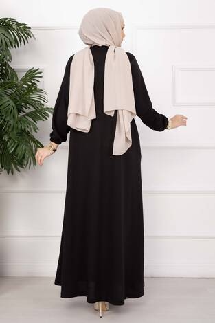 Klasik Fermuarlı Ferace Siyah - Thumbnail