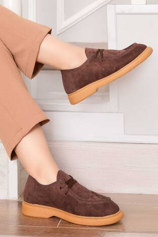 Klasik Mokasen Tarz Bağcıklı Ayakkabı Kahve