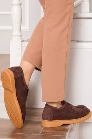 Klasik Mokasen Tarz Bağcıklı Ayakkabı Kahve - Thumbnail