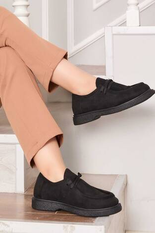 Klasik Mokasen Tarz Bağcıklı Ayakkabı Siyah
