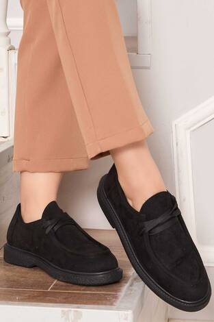 Klasik Mokasen Tarz Bağcıklı Ayakkabı Siyah - Thumbnail