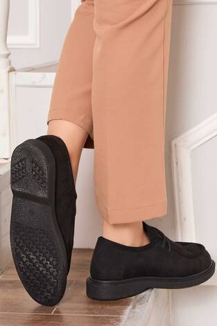 Klasik Mokasen Tarz Bağcıklı Ayakkabı Siyah - Thumbnail