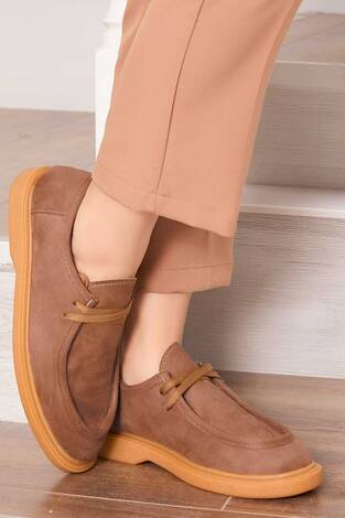Klasik Mokasen Tarz Bağcıklı Ayakkabı Taba - Thumbnail