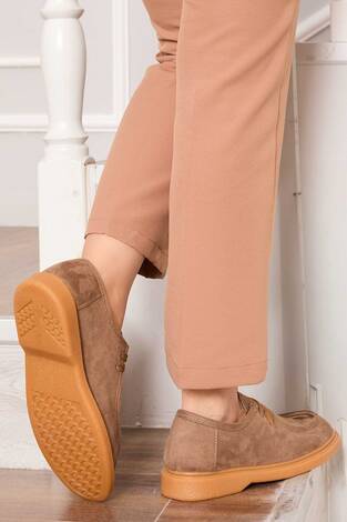 Klasik Mokasen Tarz Bağcıklı Ayakkabı Vizon - Thumbnail