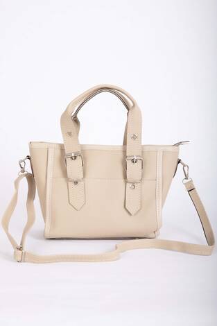 Klasik Tokalı El & Omuz Çantası Bej - Thumbnail