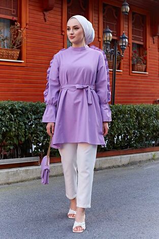Koldan Fırfırlı Poplin Tunik 350TH-4059 Lila - Thumbnail
