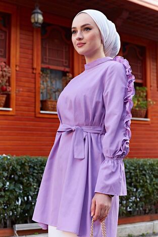Koldan Fırfırlı Poplin Tunik 350TH-4059 Lila - Thumbnail