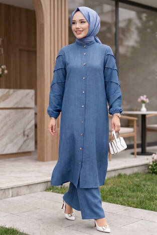 Kolları Çımalı İkili Takım İndigo