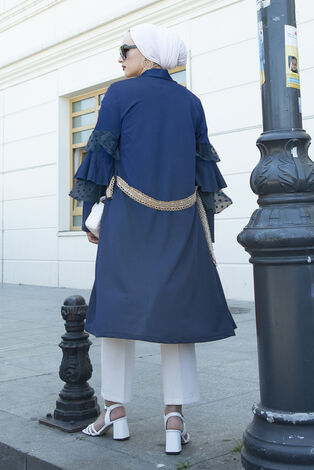 Kolları Fırfırlı Abaya 350TH-08003 Saks - Thumbnail
