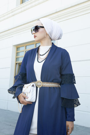 Kolları Fırfırlı Abaya 350TH-08003 Saks - Thumbnail