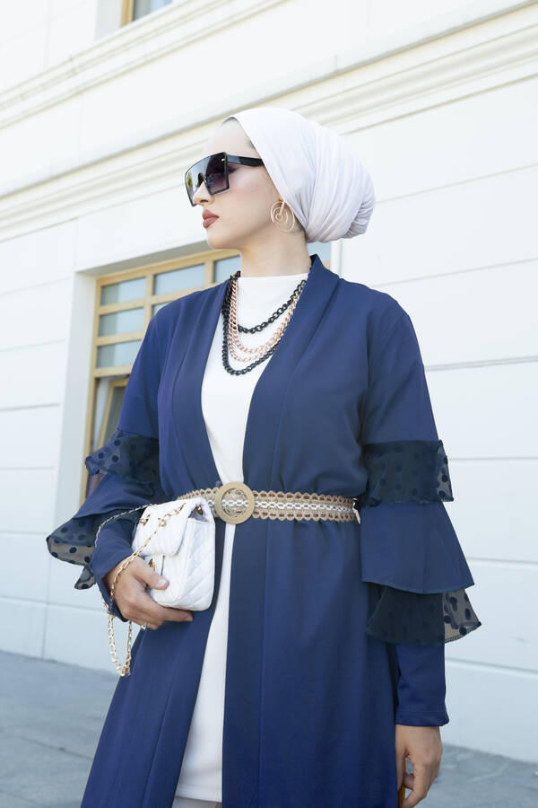 Th - Kolları Fırfırlı Abaya 350TH-08003 Saks (1)