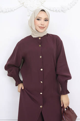Kolları Gipeli Düğmeli Tunik Takım Bordo - Thumbnail