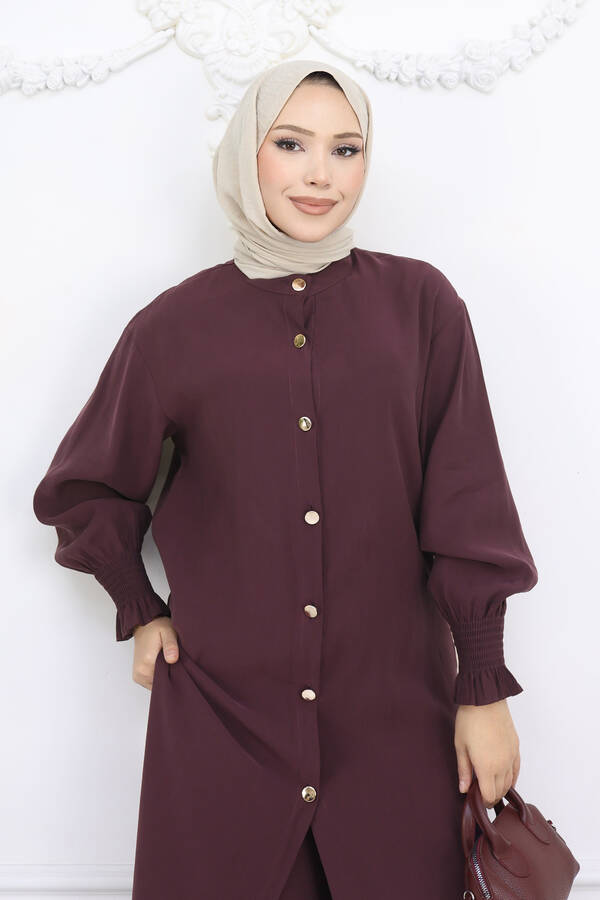 Hl - Kolları Gipeli Düğmeli Tunik Takım Bordo (1)