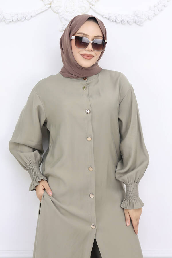 Hl - Kolları Gipeli Düğmeli Tunik Takım Yağ Yeşil (1)