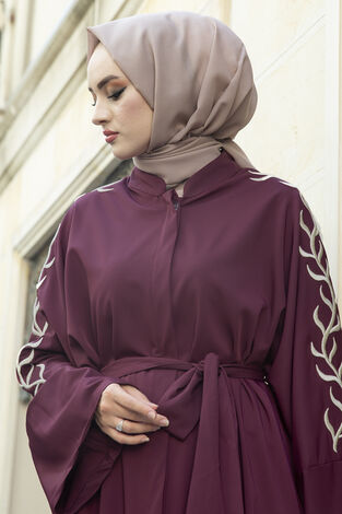 Kolları Nakışlı Abaya Ferace 170ASH-11411 -4 - Thumbnail