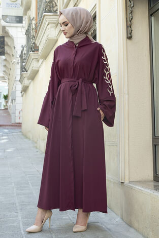 Kolları Nakışlı Abaya Ferace 170ASH-11411 -4 - Thumbnail