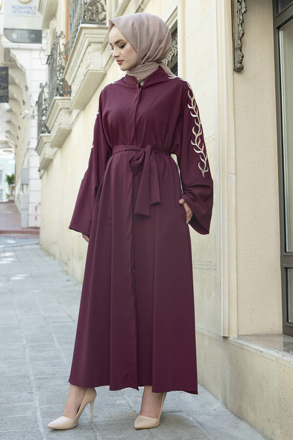 ASH - Kolları Nakışlı Abaya Ferace 170ASH-11411 -4
