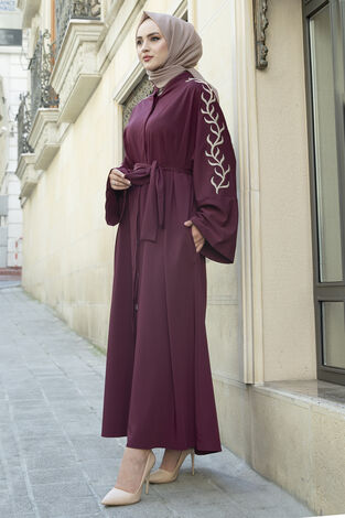 Kolları Nakışlı Abaya Ferace 170ASH-11411 -4 - Thumbnail