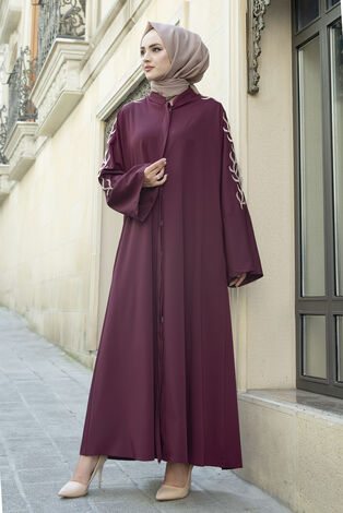 Kolları Nakışlı Abaya Ferace 170ASH-11411 -4 - Thumbnail