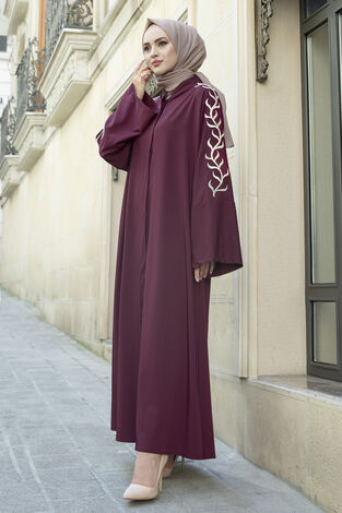 Kolları Nakışlı Abaya Ferace 170ASH-11411 -4 - Thumbnail