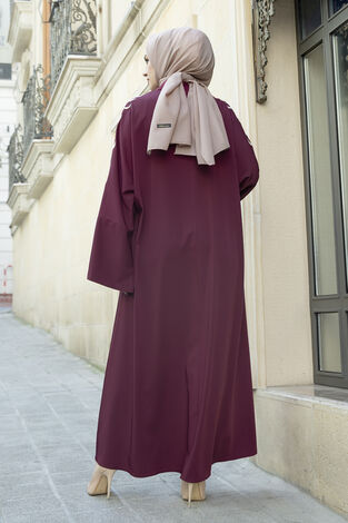 Kolları Nakışlı Abaya Ferace 170ASH-11411 -4 - Thumbnail
