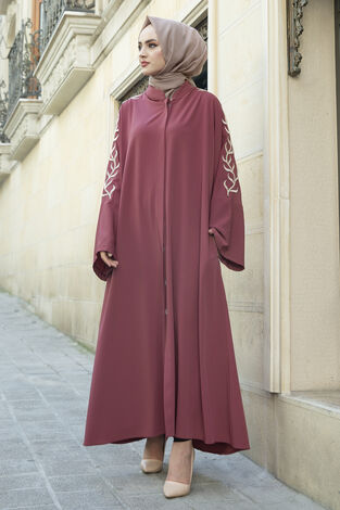 Kolları Nakışlı Abaya Ferace 170ASH-11411 -6 - Thumbnail