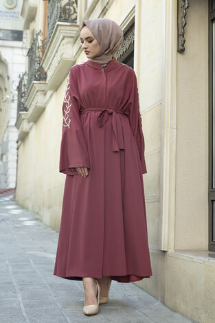 Kolları Nakışlı Abaya Ferace 170ASH-11411 -6 - Thumbnail