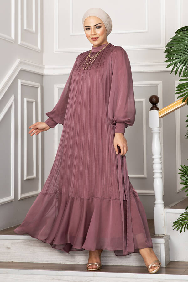 Kolları Organze Tesettür Abiye Gülkurusu Kolları Organze Tesettür Abiye Gülkurusu