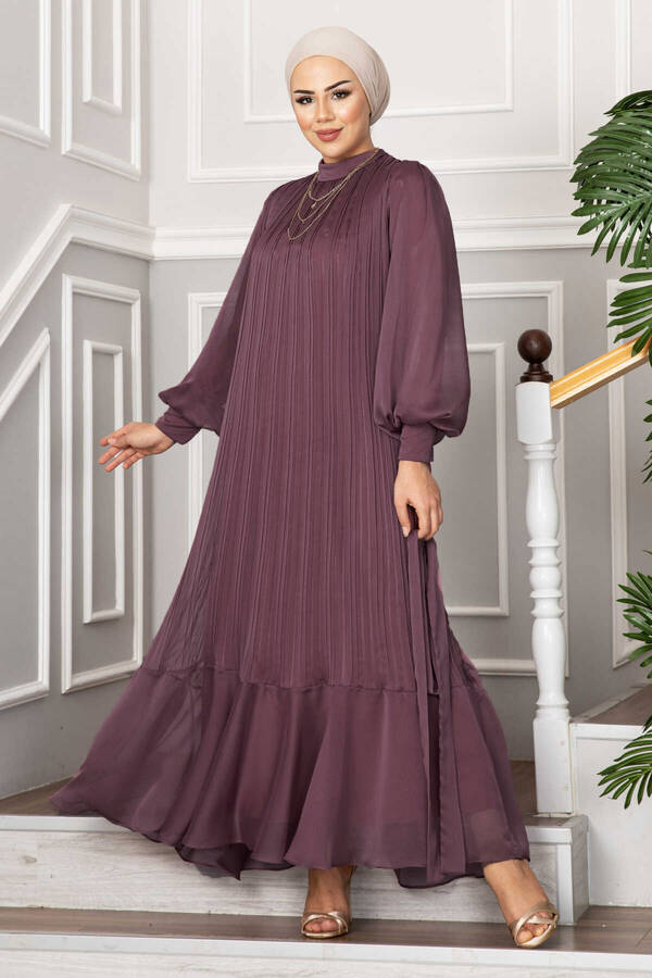 Kolları Organze Tesettür Abiye Gülkurusu - 3