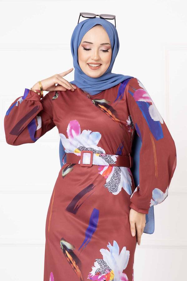 Frh - Kolları Şifon Çiçek Desenli Tesettür Elbise Bordo (1) Frh - Kolları Şifon Çiçek Desenli Tesettür Elbise Bordo (1)