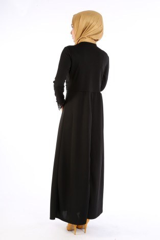 Dantel İnci Detaylı Elbise 01659-01 - Thumbnail