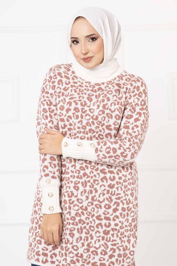 RAF - Kolu Düğme Detaylı Leopar Tunik Gülkurusu (1)