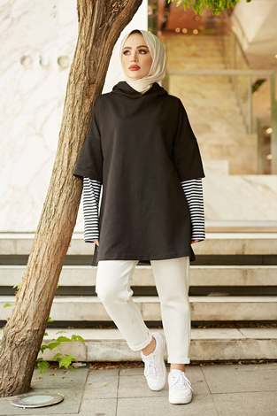 Kolu Garnili Sweat 8212-1 Siyah - Thumbnail