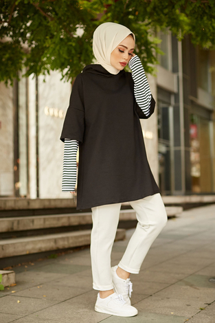 Kolu Garnili Sweat 8212-1 Siyah - Thumbnail