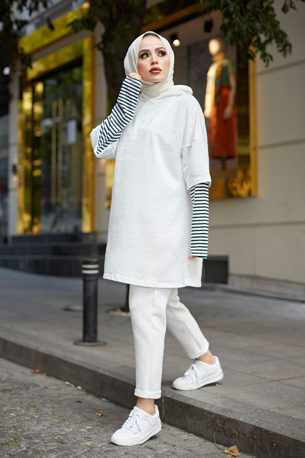  - Kolu Garnili Sweat 8212-2 Beyaz