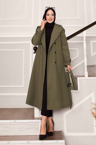 Kolu Kemer Detaylı Su Geçirmez Trenç Haki - Thumbnail