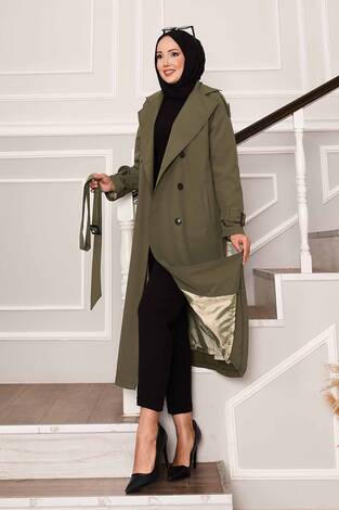 Kolu Kemer Detaylı Su Geçirmez Trenç Haki - Thumbnail