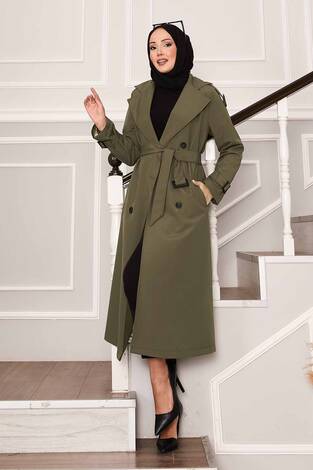 Kolu Kemer Detaylı Su Geçirmez Trenç Haki - Thumbnail