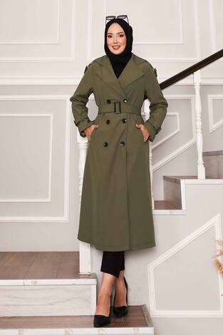 Kolu Kemer Detaylı Su Geçirmez Trenç Haki - Thumbnail