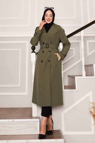 Kolu Kemer Detaylı Su Geçirmez Trenç Haki - Thumbnail