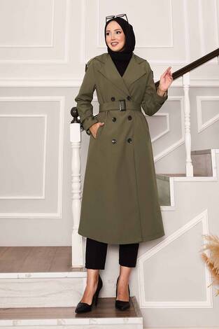 Kolu Kemer Detaylı Su Geçirmez Trenç Haki - Thumbnail