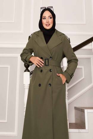 Kolu Kemer Detaylı Su Geçirmez Trenç Haki - Thumbnail