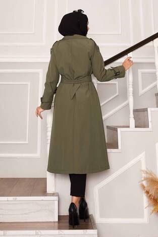 Kolu Kemer Detaylı Su Geçirmez Trenç Haki - Thumbnail