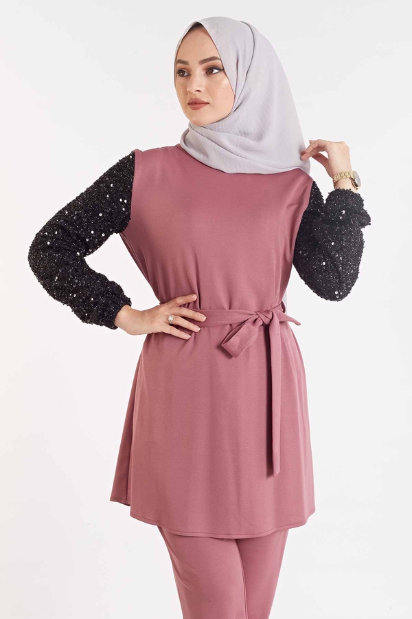 MD - Kolu Payetli İkili Takım 100MD3506 Gül Kurusu (1)