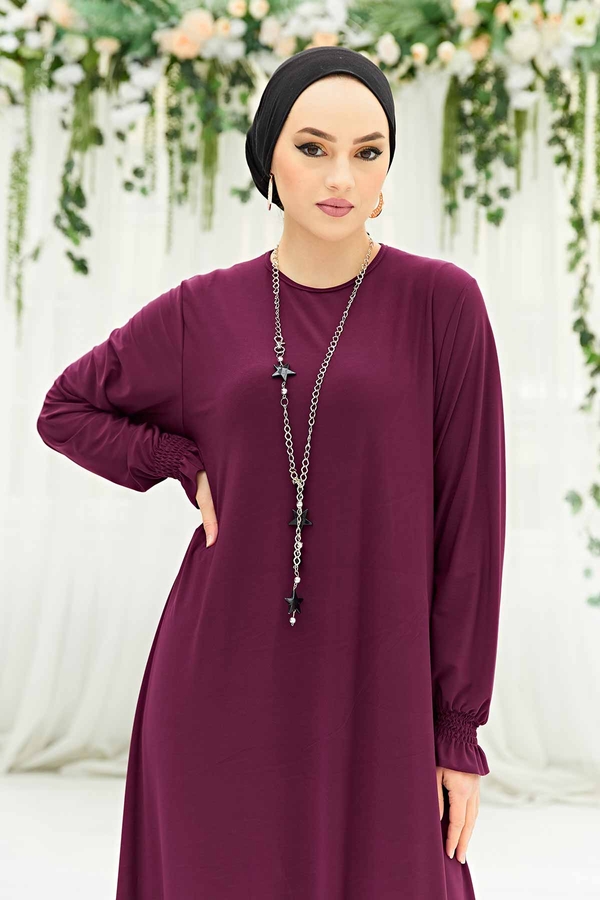 Eml - Kolyeli Leoparlı Sandy Elbise 590EML-12745 Mürdüm (1)