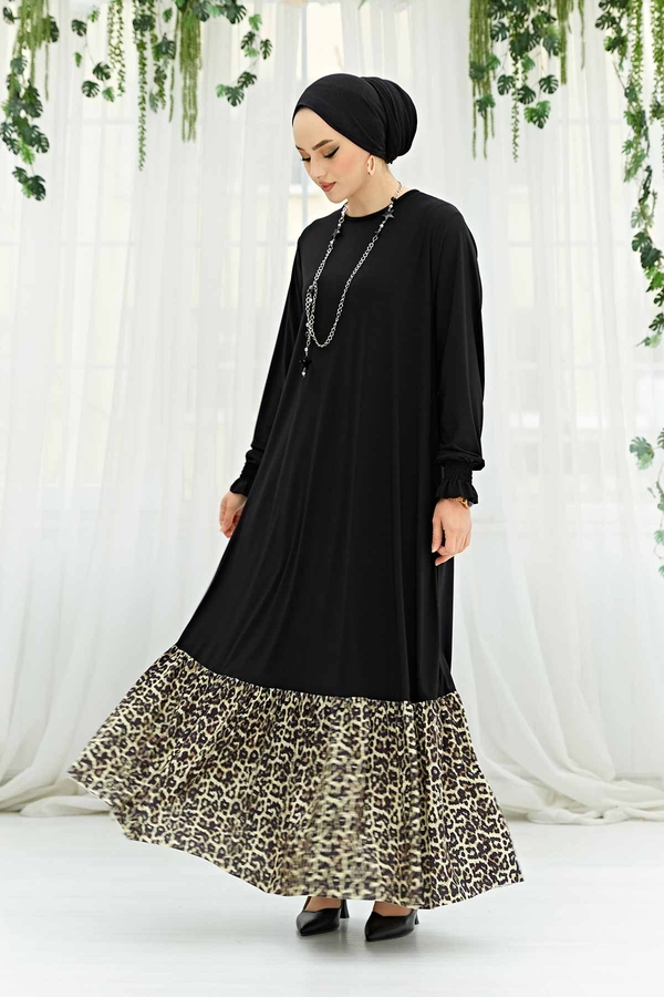 Eml - Kolyeli Leoparlı Sandy Elbise 590EML-12745 Siyah