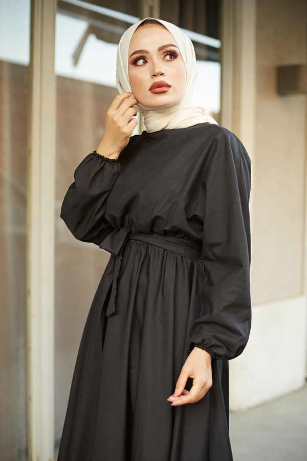  - KPS Düz Renk Mevlana Elbise 8534-4 Siyah (1)